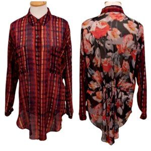 Rachel Rachel Roy Sheer Striped & Floral Long Line Boho Blouse- Sz. Med